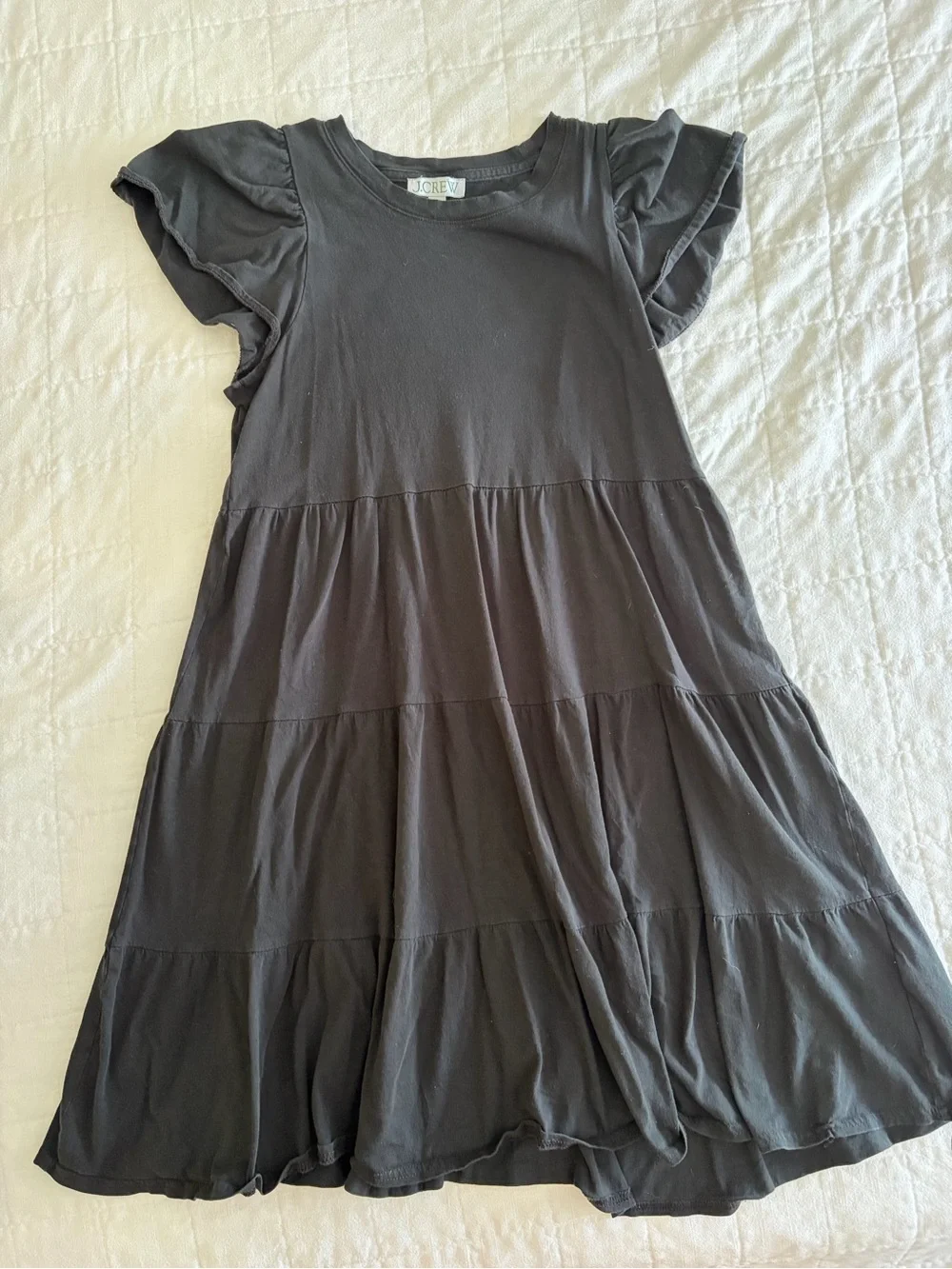 J. Crew Black Tiered Flutter-Sleeve Dress